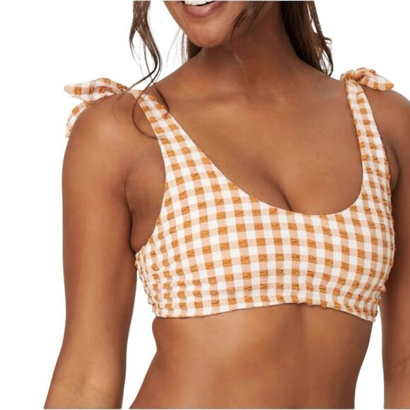 Andie Sparrow Brown Gingham Mandalay Shoulder Tie Bikini Top Sz M NWT - Picture 12 of 12